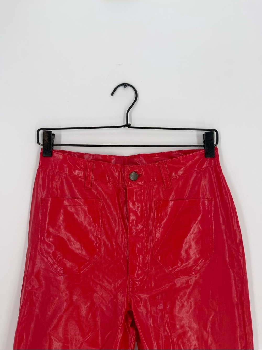 Lykke Wullf Ranch Vinyl Shiny Glossy High Rise Straight Leg Pants In Red
